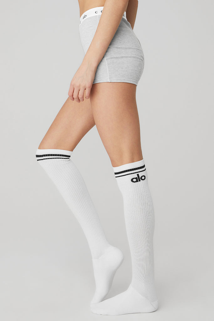 Women's KneeHigh Throwback Sock White/Black Alo Yoga