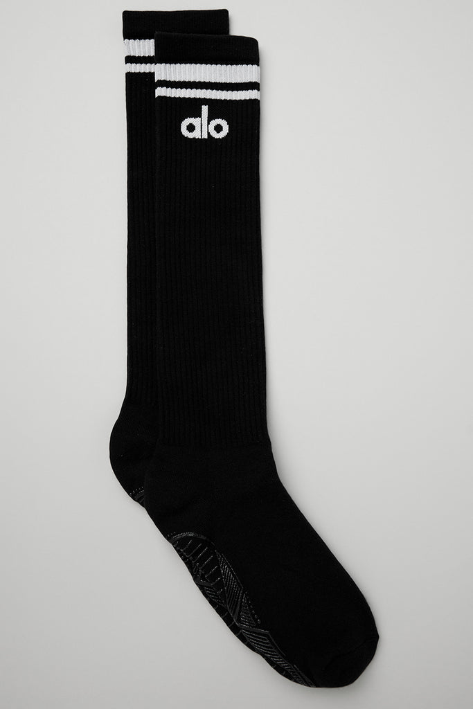 Women's KneeHigh Throwback Barre Sock Black/White Alo Yoga