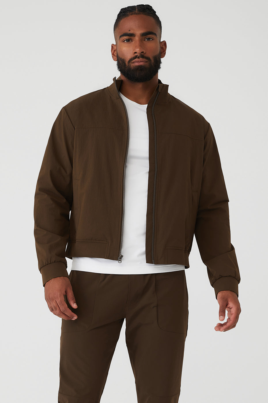 brown bomber jacket