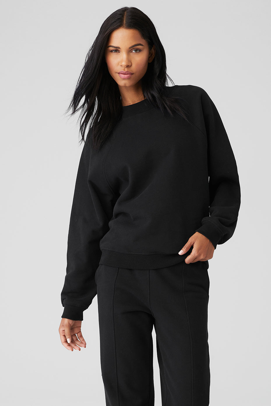 Heavy Weight Free Time Crew Neck Pullover - Black - Black / XS