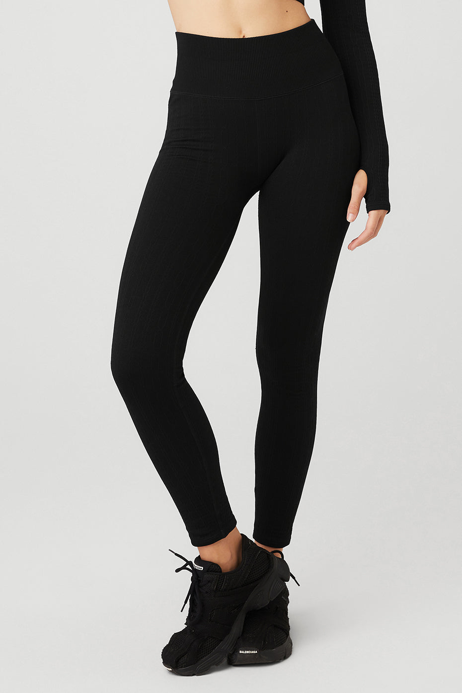 Balenciaga logo waistband leggings, Black
