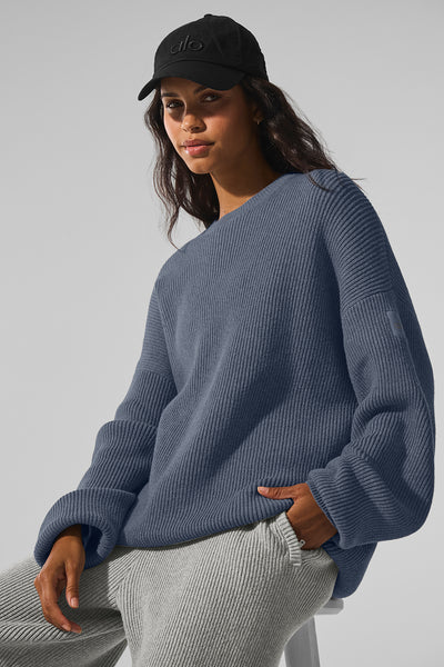 Domain Rib Knit Crew Sweater - Bluestone | ALO