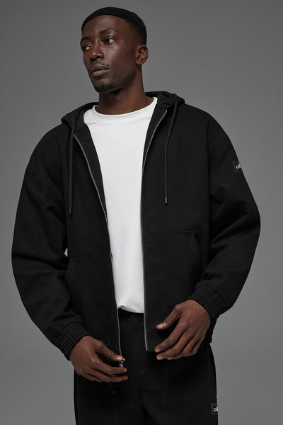 alo yoga ブラック ジップアップフーディ Cotton Canvas Full Zip Hoodie - Black | ALO