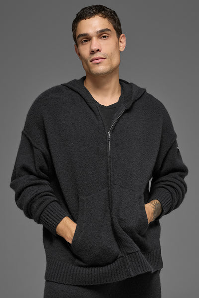 Wool Cashmere New Class Full Zip Hoodie - Black | ALO
