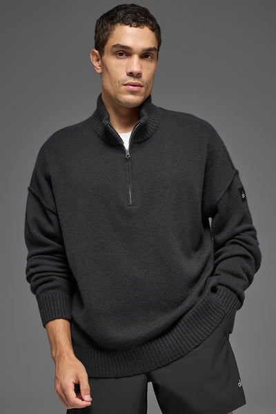 Wool Cashmere New Class 1/4 Zip Pullover - Black | ALO