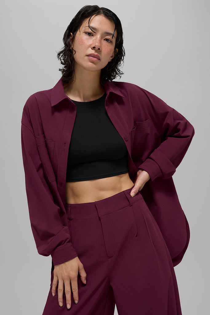 Dreamscape Button Down Long Sleeve - Burgundy