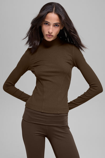 Ribbed Mesmerize Mock Neck Long Sleeve - Espresso | ALO