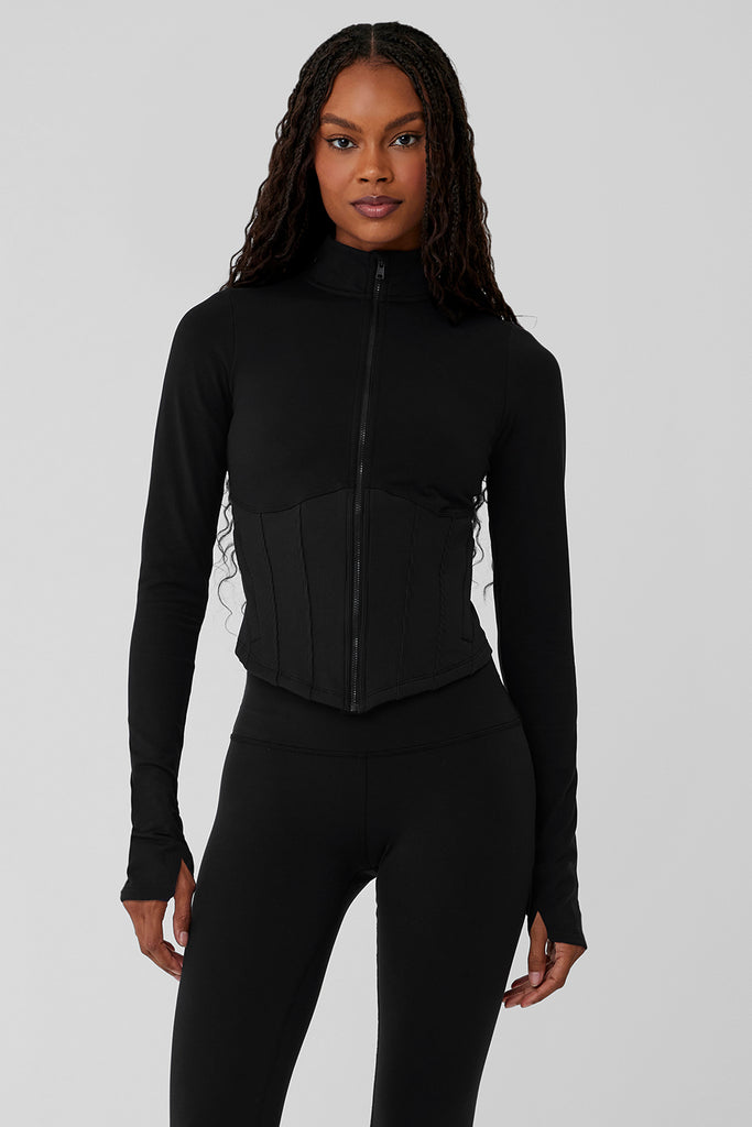 Airbrush Corset Full Zip Jacket - Black | Alo Yoga