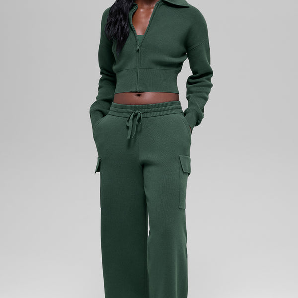 Scholar Knit Cropped Full Zip Jacket - Light Cocoa