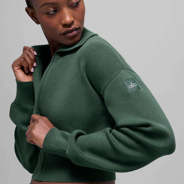 Scholar Knit Cropped Full Zip Jacket - Light Cocoa