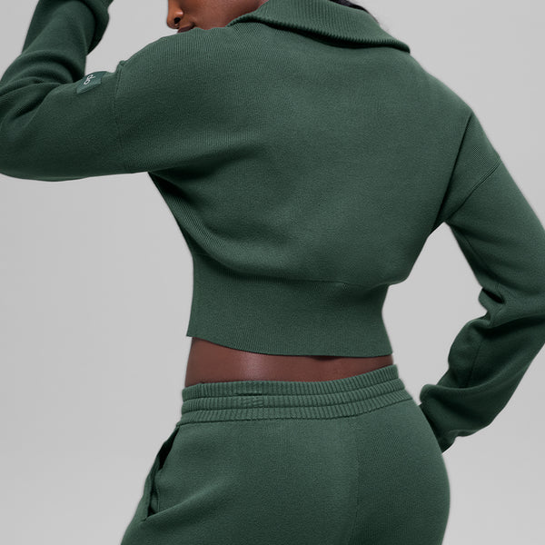 Scholar Knit Cropped Full Zip Jacket - Light Cocoa