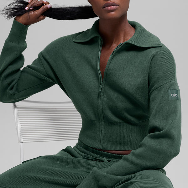 Scholar Knit Cropped Full Zip Jacket - Light Cocoa