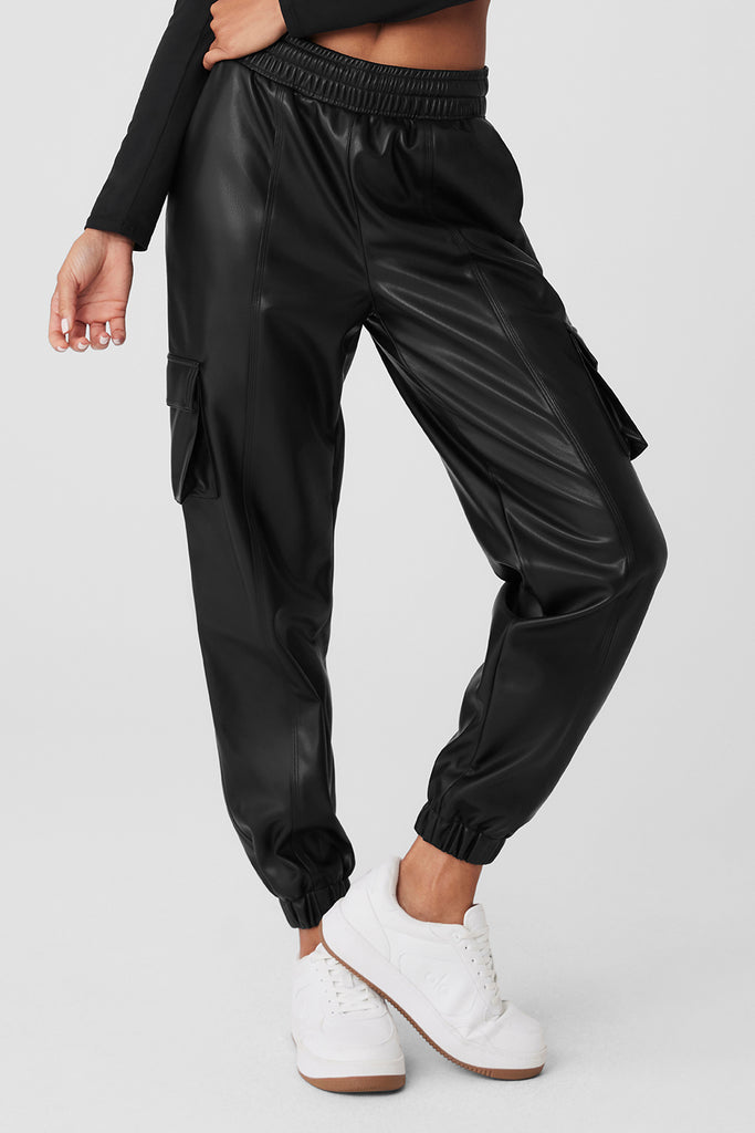 Faux Leather Power Hour Jogger Black Alo Yoga