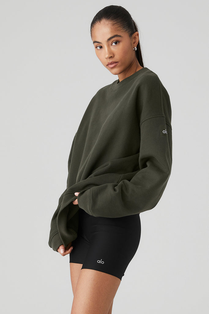 Renown Heavy Weight Crew Neck Pullover - Stealth Green | Alo Yoga