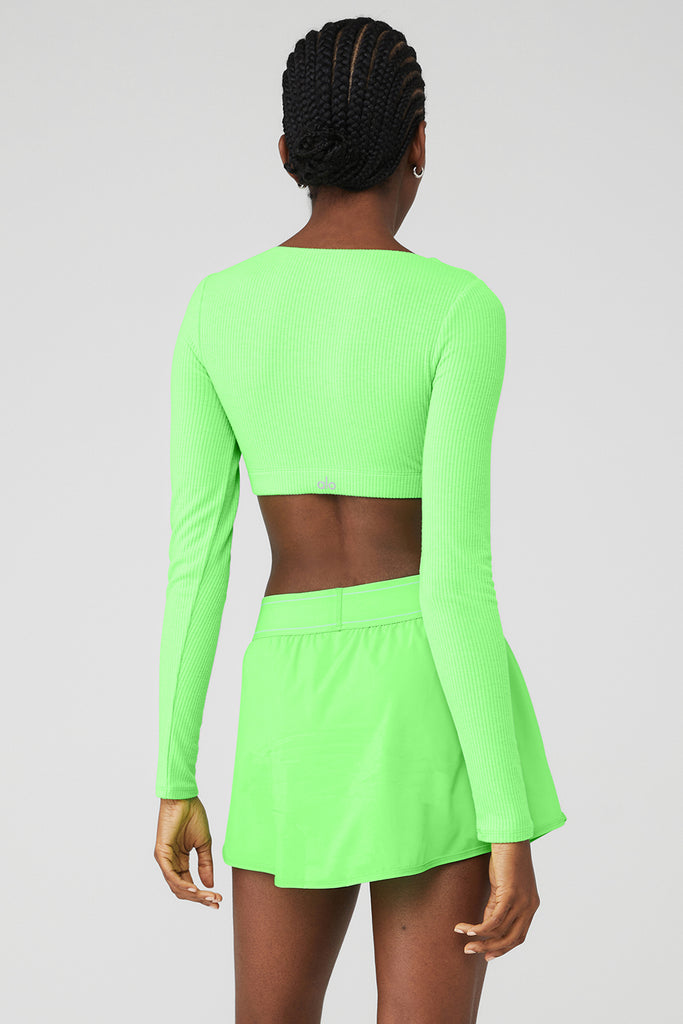 Ribbed Defined Long Sleeve Bra Green Glow Alo Yoga