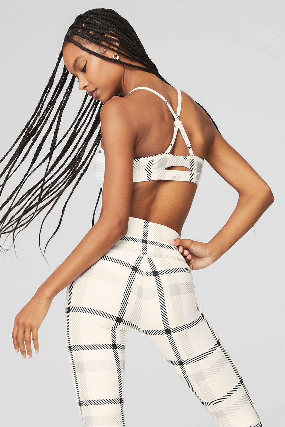 Airlift Magnified Plaid Intrigue Bra - Ivory/Black | Alo Yoga Airlift Magnified Plaid Intrigue Bra - Ivory/Black | Alo Yoga